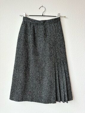 VTG Peabody House Grey Multicolor Tweed Wool Blend Pleated Slit Flare Skirt 3/4
